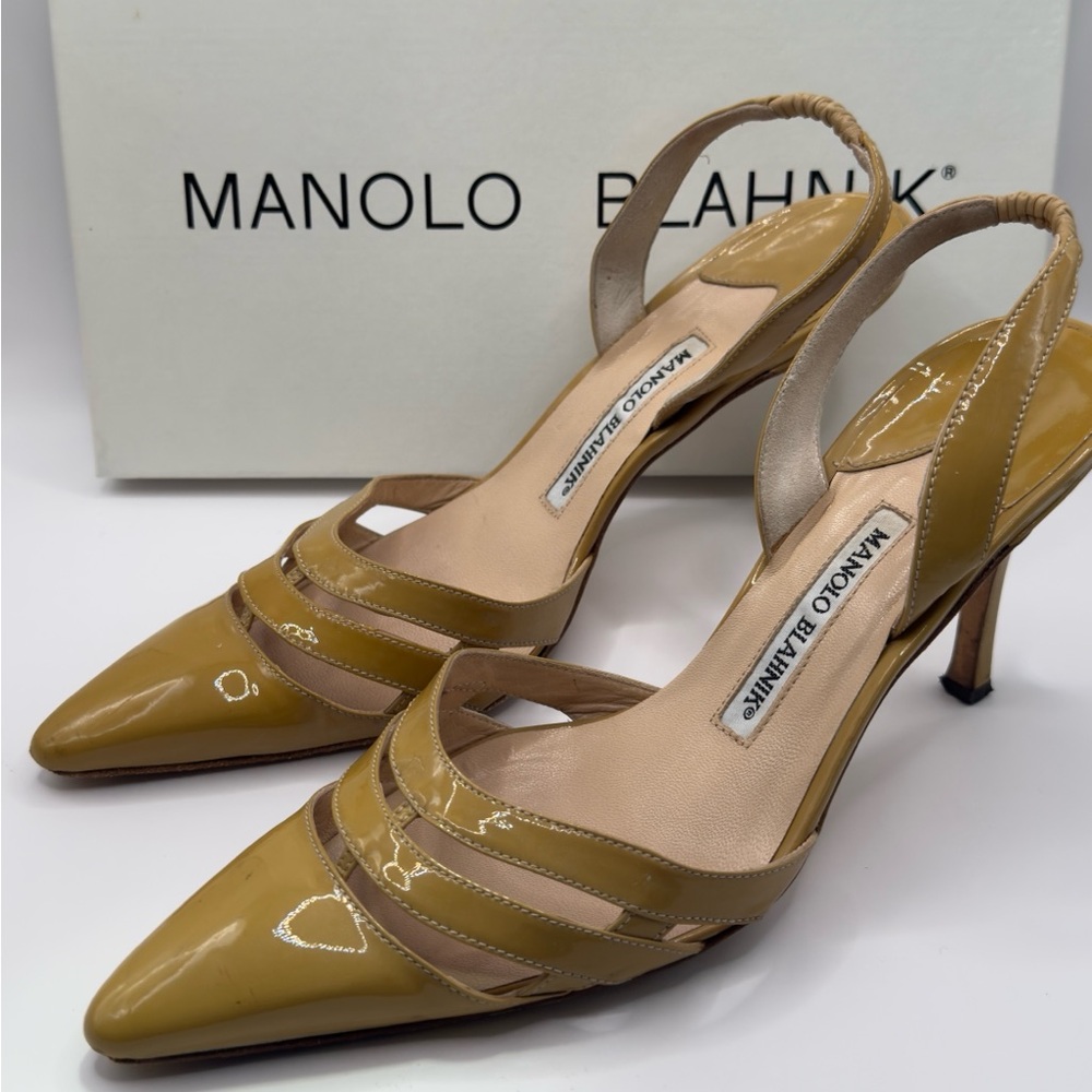 Manolo Blahnik Mustard Patent Leather Heels